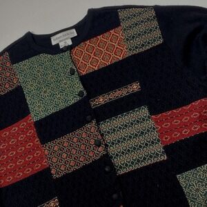Vtg Robert‎ Scott Ltd Knit Sweater Size XL Black w/Metallic Button up Cardigan